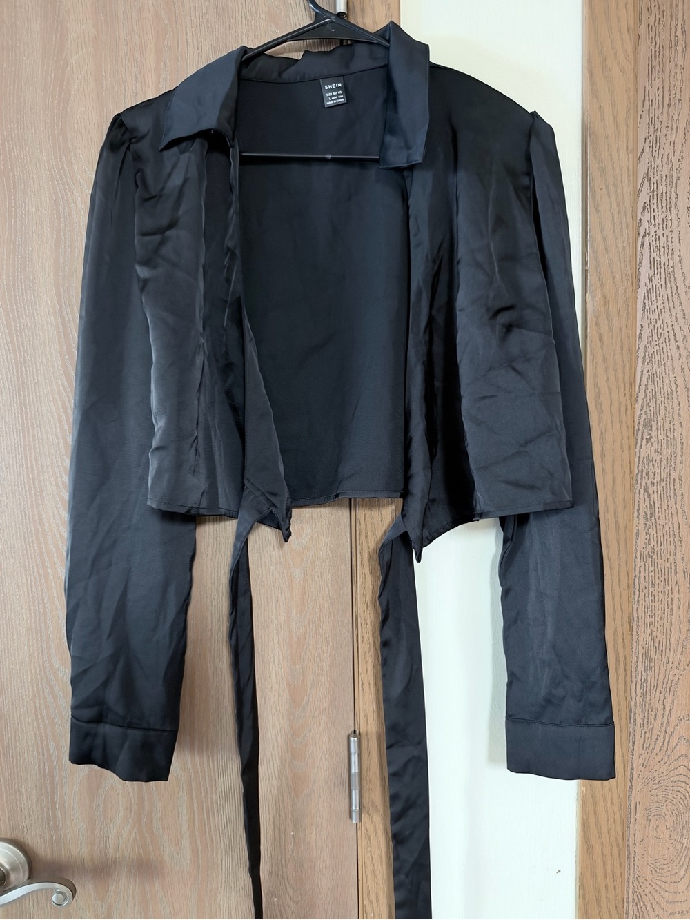 SHEIN Black Cropped Tie-Front Blazer Jacket
